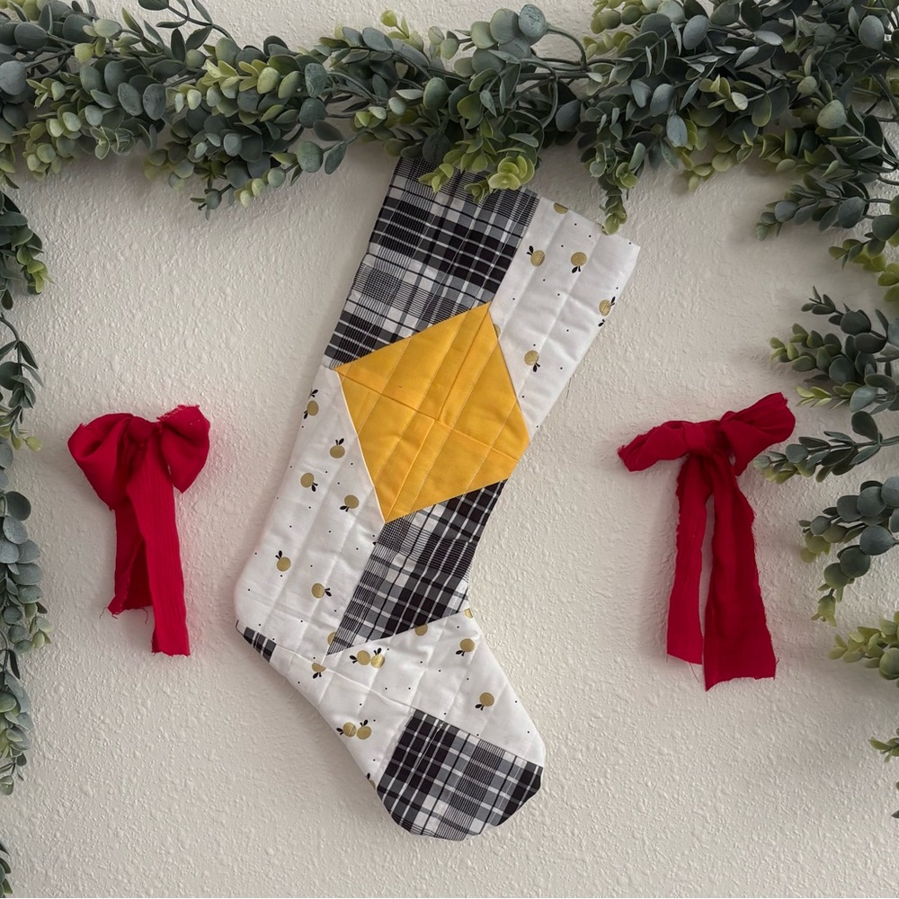 Plaid and Yellow Quilted Christmas Stocking